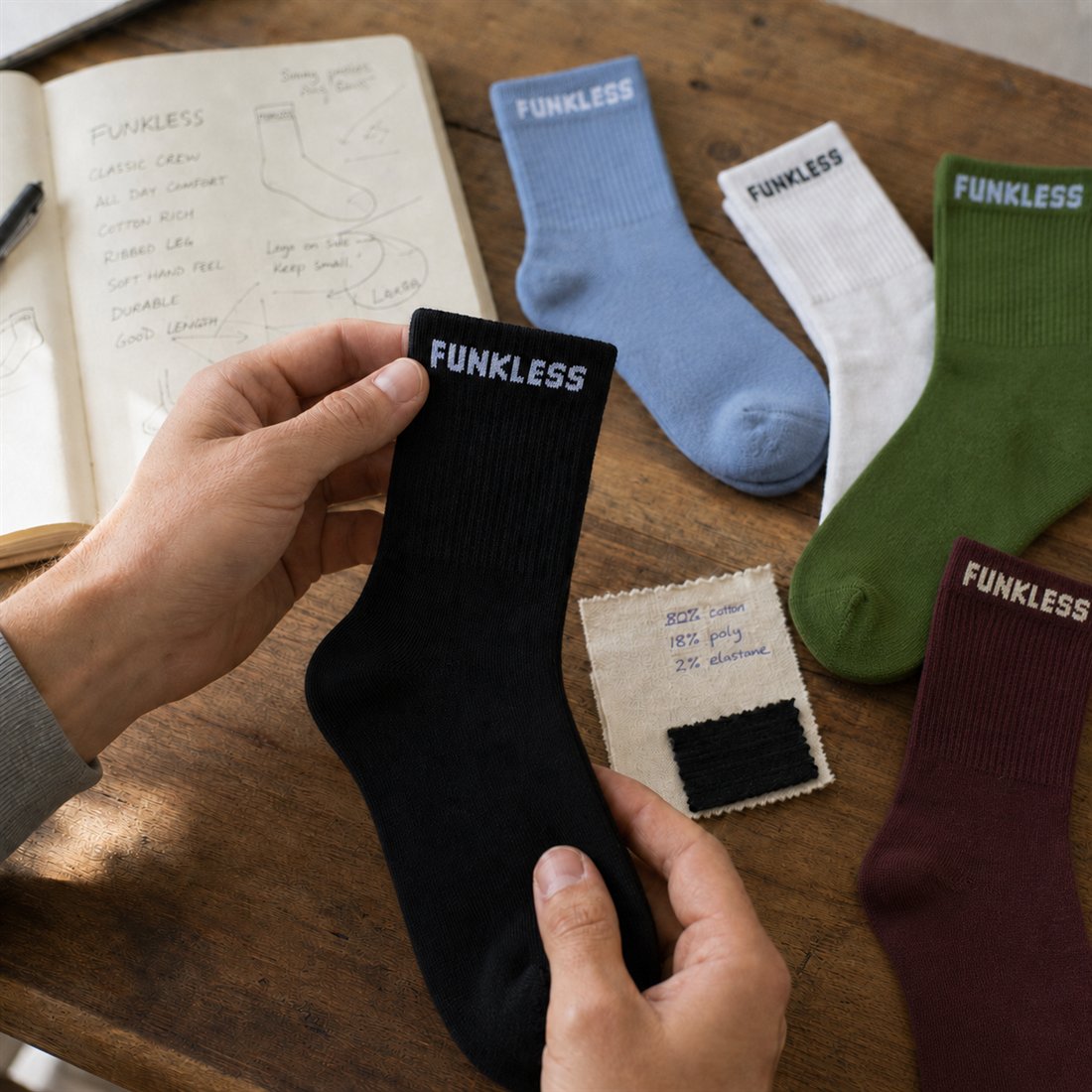 Inspecting Funkless socks during development