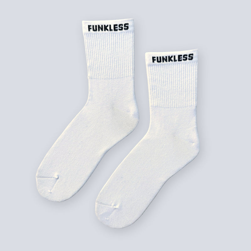 Arctic White Funkless anti-odor Crew socks, folded pair laid flat