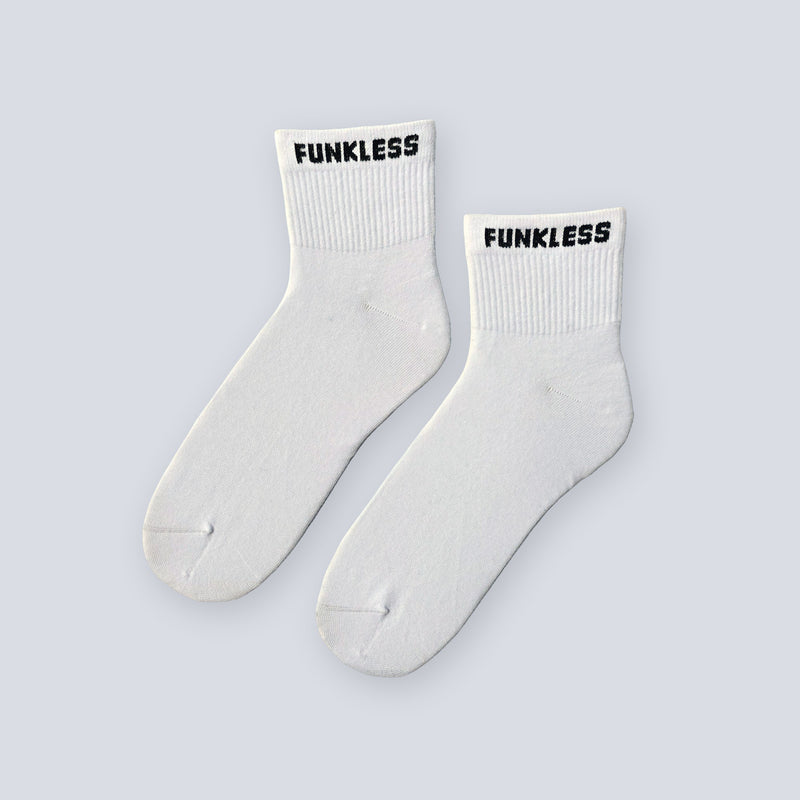 Arctic White Funkless anti-odor Quarter socks, folded pair laid flat